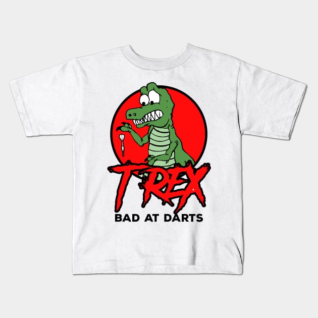 Funny bad at Darts T-Rex Dino Bullseye Fan Gift Kids T-Shirt by MrTeee